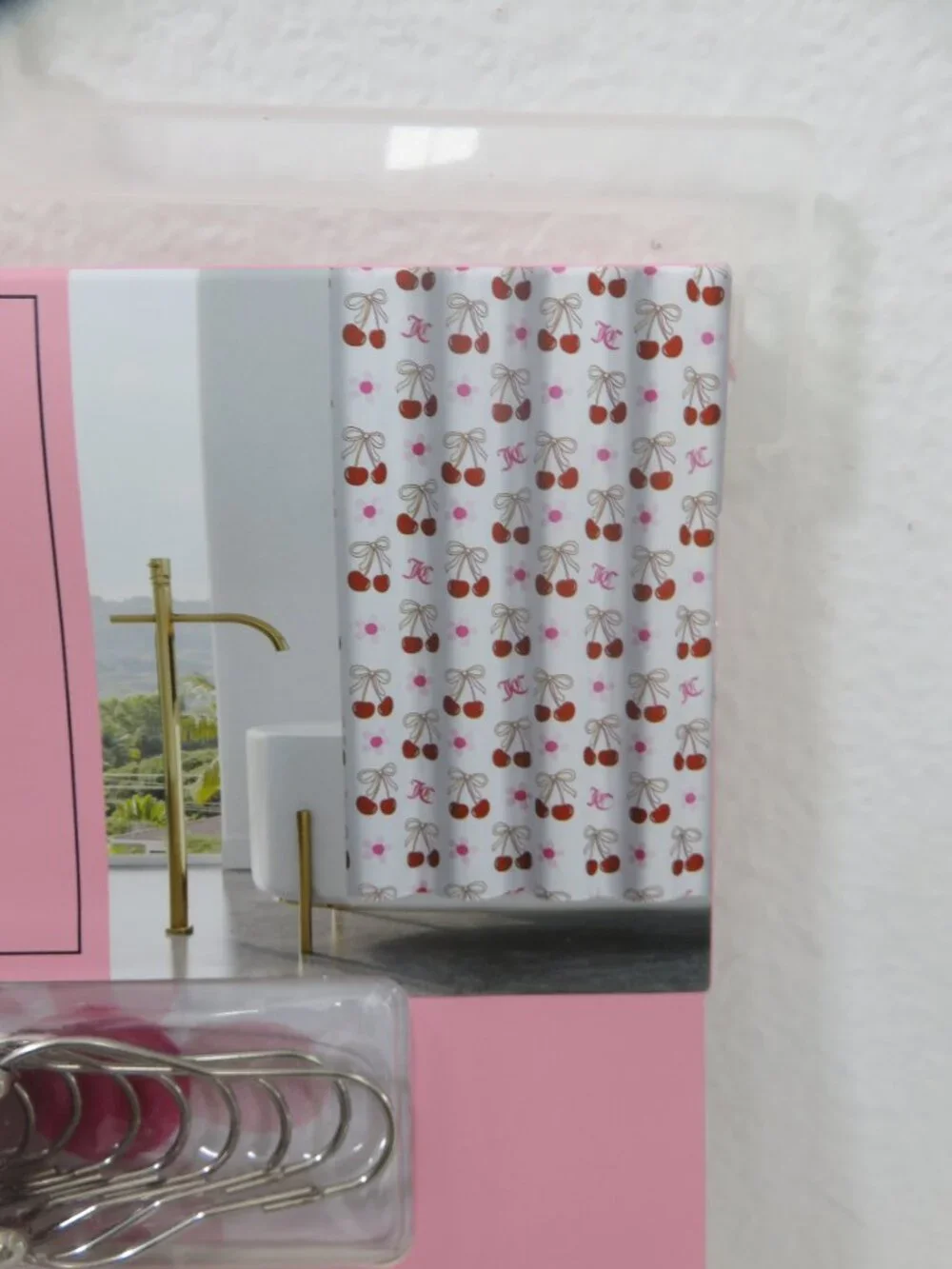 (#134) Juicy Couture 🍒 Logo Print Shower Curtain with Hooks